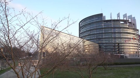 European Parliament in Strasbourg in late day light. Around march 2016.