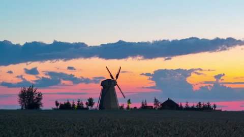 Old windmill at sunset, Belarus
