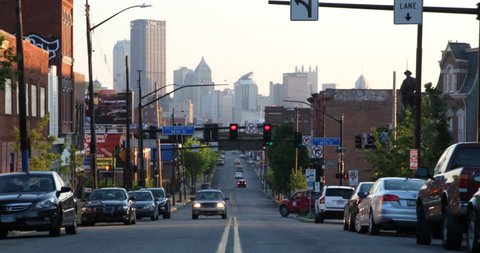 Pittsburgh skyline from Penn Avenue in the Strip District. / Pittsburgh, PA - USA, May, 2015
