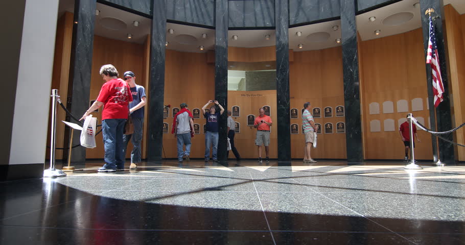 Tracking shot of museum goers at the National Baseball Hall of Fame and Museum / Cooperstown, NY - USA, May, 2015 Royalty-Free Stock Footage #15345244