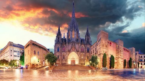 Barcelona - Cathedral, Barri Gothic Quarter, Time lapse