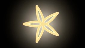 Animation of an abstract glowing flower-star. Constant transformation and twisting. Seamless video.