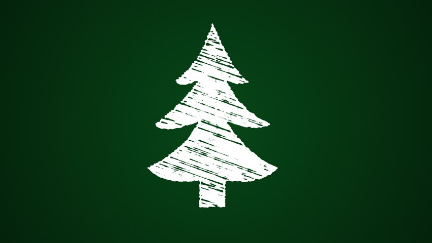 christmas tree painted with chalk on a greenboard, hand drawn animation 4K
