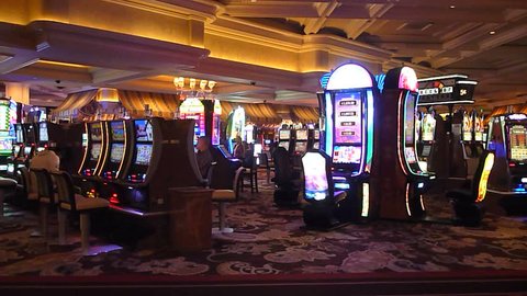 LAS VEGAS, NEVADA - CIRCA 2016: The Bellagio casino floor in Las Vegas, Nevada with people walking by.