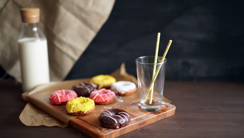 Doughnut served with a mini bottle of milk