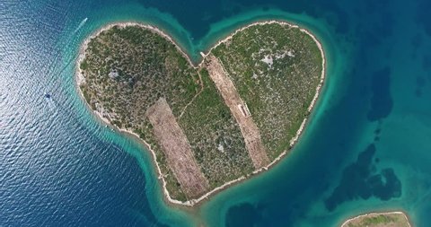 Aerial view of beautiful small Island of Galesnjak, also called Island of Love, located in Pasman channel, Croatia