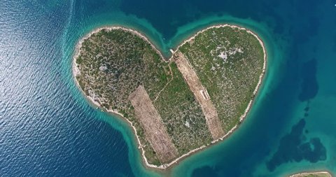 Aerial view of beautiful small Island of Galesnjak, also called Island of Love, located in Pasman channel, Croatia