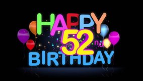 Happy 52nd Birthday Title seamless looping Animation for Presentation with dark Background.