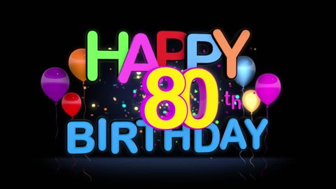 Happy 80th Birthday Title seamless looping Animation for Presentation with dark Background.
