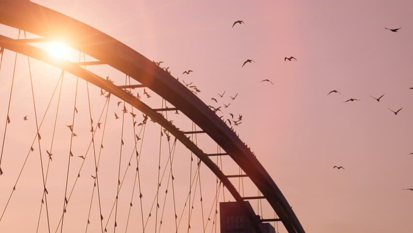 peaceful life balance symbol background. bridge road scenery at sunset sky