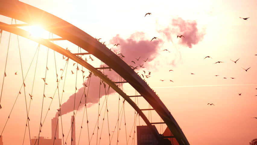 peaceful life balance symbol background. bridge road scenery at sunset sky