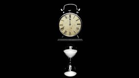 Alarm Clock, hourglass. The concept of time, different times. time lapse