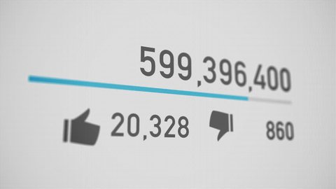 A close up of a video counter quickly increasing to 1 billion views. Perspective version.  	Web traffic concept.