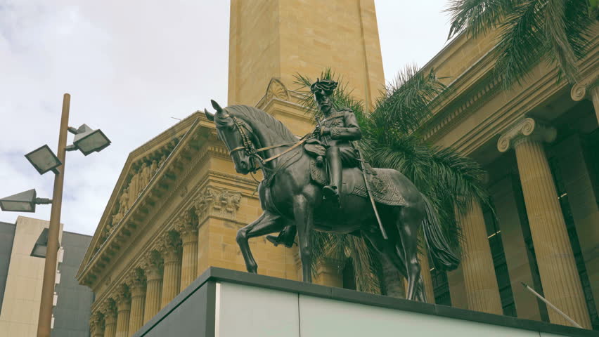 Statue of King George V in Front of Museum of Brisbane , King George Square,  Brisbane City Hall 4K