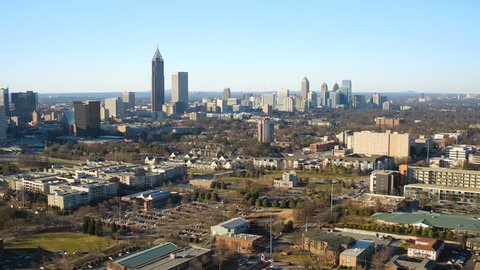 Atlanta Aerial v165 Flying over MLK Center panning in Sweet Auburn neighborhood with cityscape views.