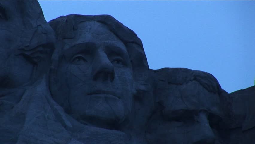 Mt. Rushmore in blue tint during twilight hours