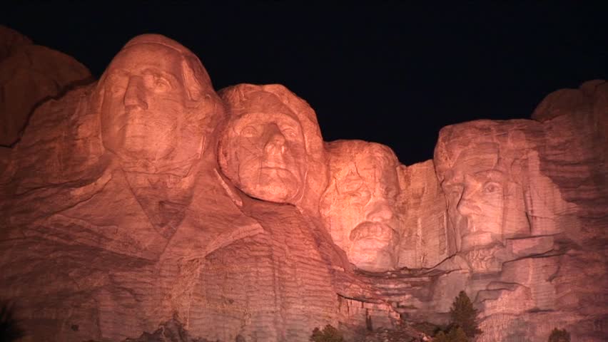 Mt. Rushmore illuminated at night