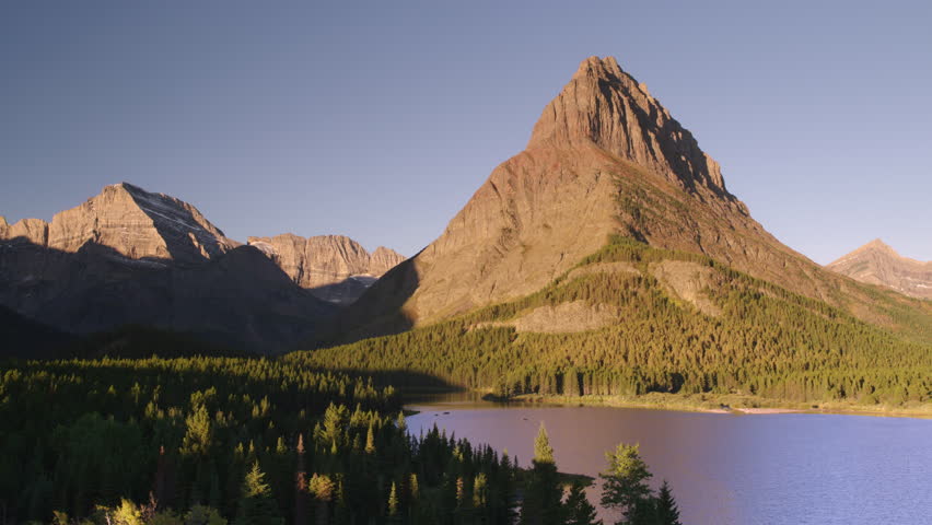 Swift current Lake and Mount Wilbur, Many Glacier, Montana, America. 4K.