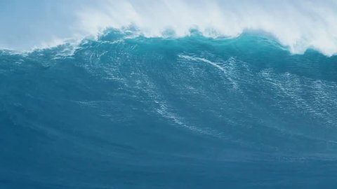 Giant Blue Ocean Wave in Hawaii, Breaking in Slow Motion