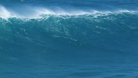 Giant Blue Ocean Wave in Hawaii, Breaking in Slow Motion
