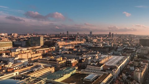 time lapse of brussels city skyline from day to night pan