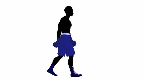 African american male boxer walking on a white background