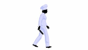 Chef walking with a skillet on a white background