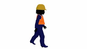 Teen construction worker walking on a white background