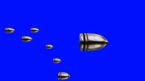 bullets flying past against bluescreen background for easy compositing into your own shots