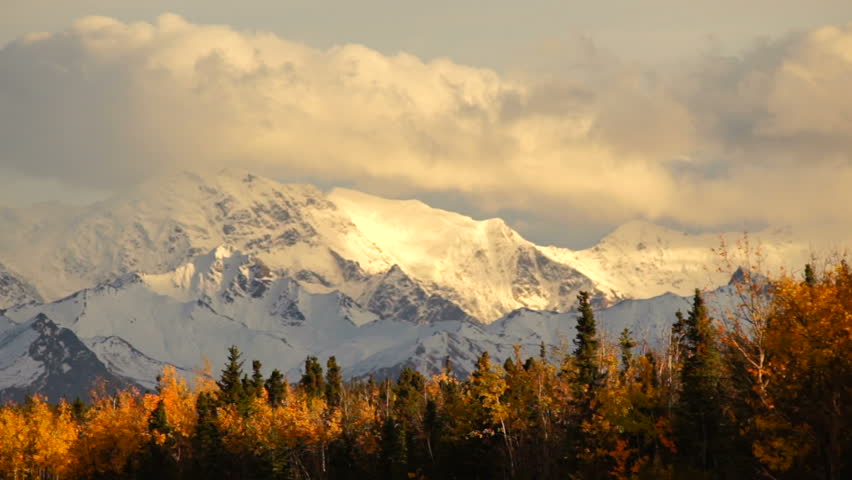 Fall Color Snow Capped Peak Alaska Range Fall Autumn Season