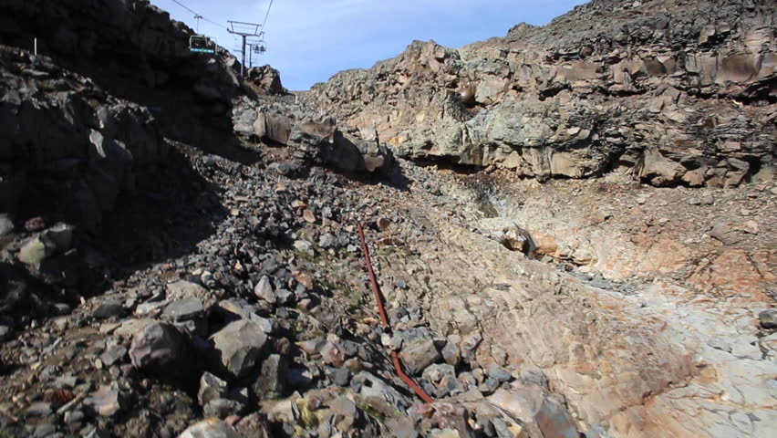 Ski chairlift ride up Mount Ruapehu in summer, Tongariro national Park, New Zealand