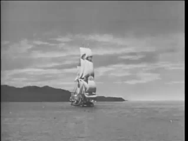 17th century reenactment of ship sailing on open sea