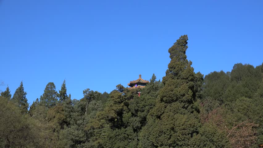 Three-story  pavilions on peaks of Jingshan Park. Beijing, China