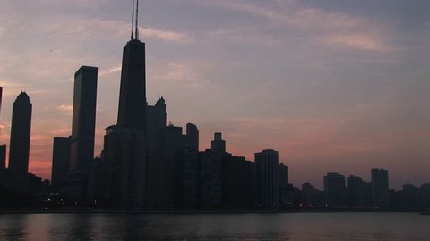 MS- Silhouetted Chicago skyline during sunset