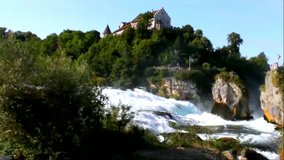 	Rhine Falls on blue sky background from Germany side