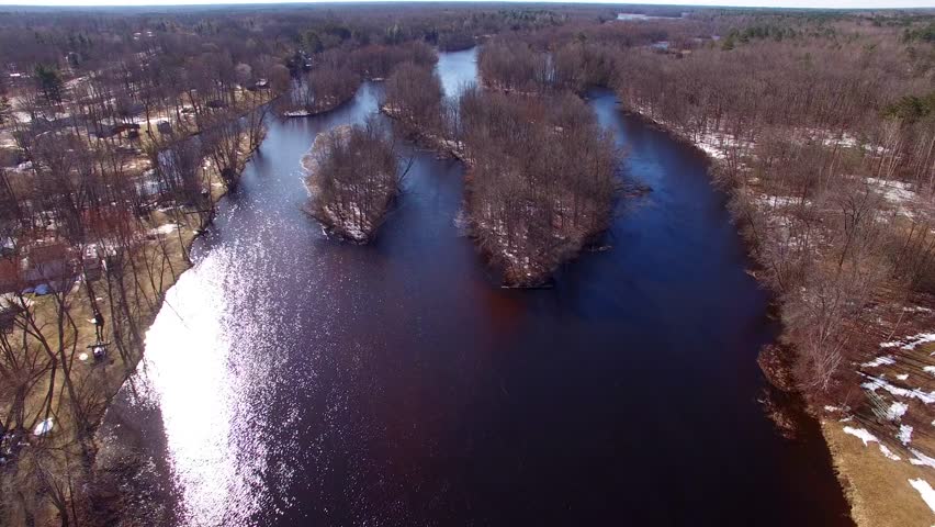 Peshtigo River winding through Northern Wisconsin wilderness, with many islands.
