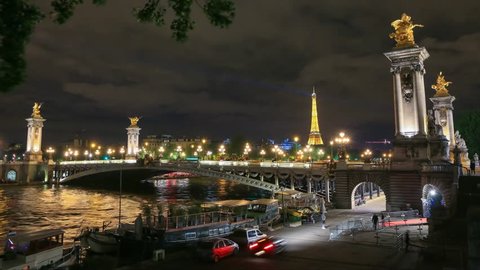 PARIS - MAY 2015: Stunning night view of the Pont Alexandre III 