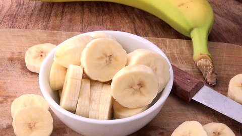 Portion of chopped Bananas as not loopable 4K UHD footage 스톡 비디오