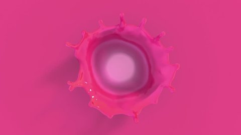 4k pink paint drop falling in slow motion in pink paint and making beautiful crown splash, top view (uhd 3840x2160, ultra high definition, 1920x1080, 1080p)