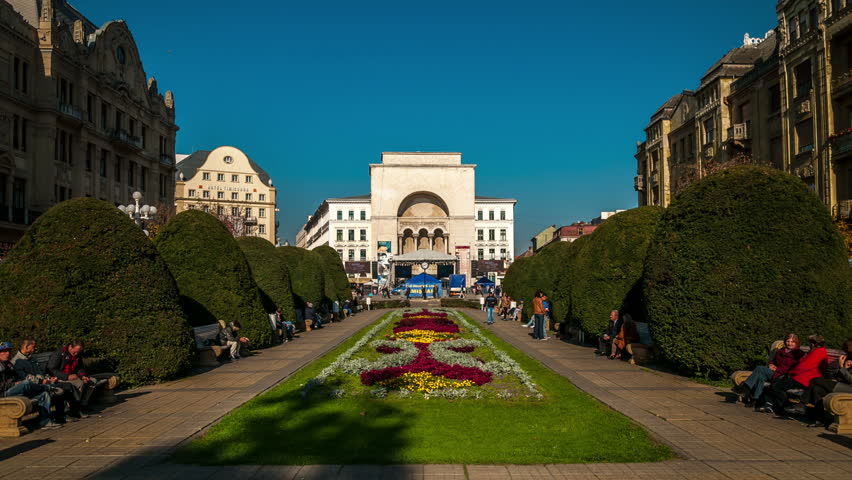 Timisoara.  Victory square. National Opera House is in the background.
