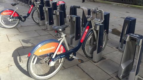 LONDON, UK MARCH 27, 2016: Boris bikes for hire