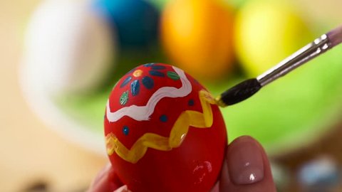Colorful Easter Eggs Handmade, Paintbrush Draws Patterns 