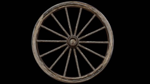 Old Weathered Worn Wooden Wagon Wheel Spinning with Alpha Channel