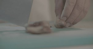 Close up of chef cutting small mushrooms.  Ungraded footage shot on Sony Slog3 S.Gamut3.Cine.