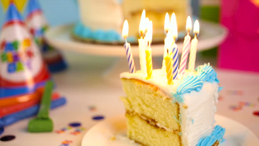 Simple White Birthday Cake Slice Stock Footage Video (100% Royalty-free