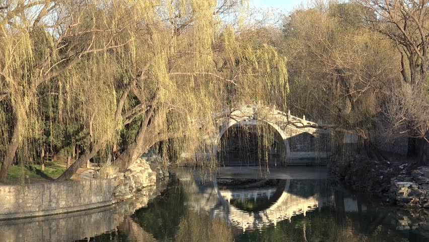 Stone arc bridge over the canal in Summer palace.  Beijing,  China.