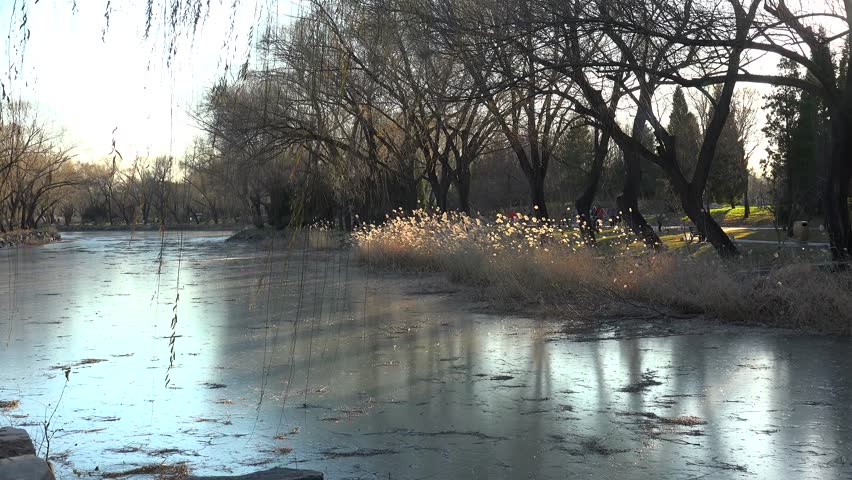 Scenic winter landscape with the iced Kunming lake in Summer Palace. Beijing, China.