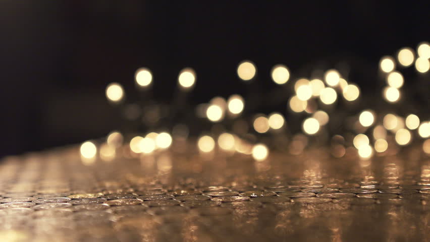 Pile of coins falling on the yellow table. Economic and financial crisis. Salary fall and pension increase, heap or bunch funds for shopping for people. Close up of capital indoors. Macro slow motion Royalty-Free Stock Footage #15643216
