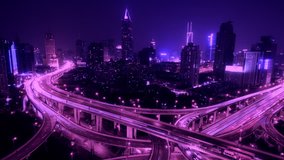 4k video,Timelapse of freeway busy city rush hour heavy traffic jam highway Shanghai at night,Yan'an East Road Overpass interchange,the light trails of traffic,urban morden building. gh2_07726_4k