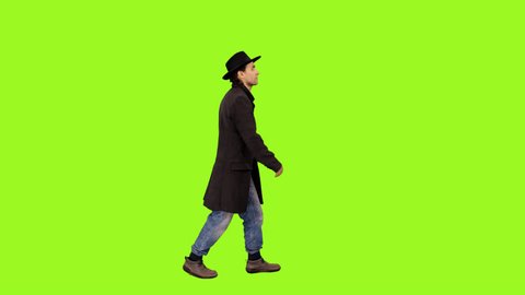 A man walking on a transparent background, Full HD shot with alpha channel